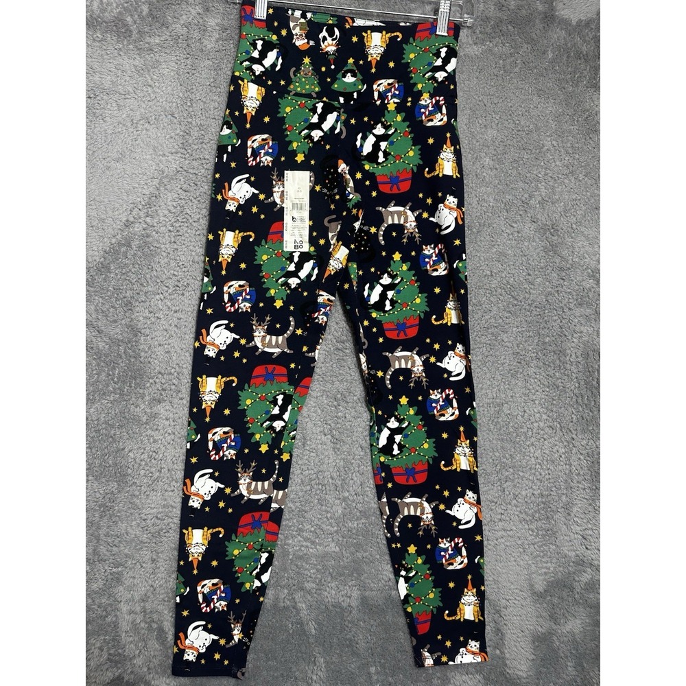 No Boundaries Leggings Womens XS/S Navy Blue Christmas CatsHoliday High Rise NEW